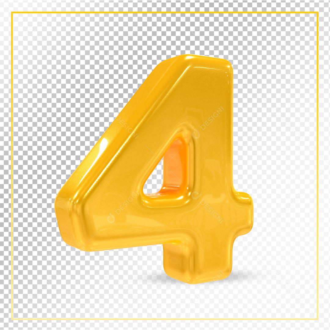 Número 3D 4 Dourado Para composição PSD