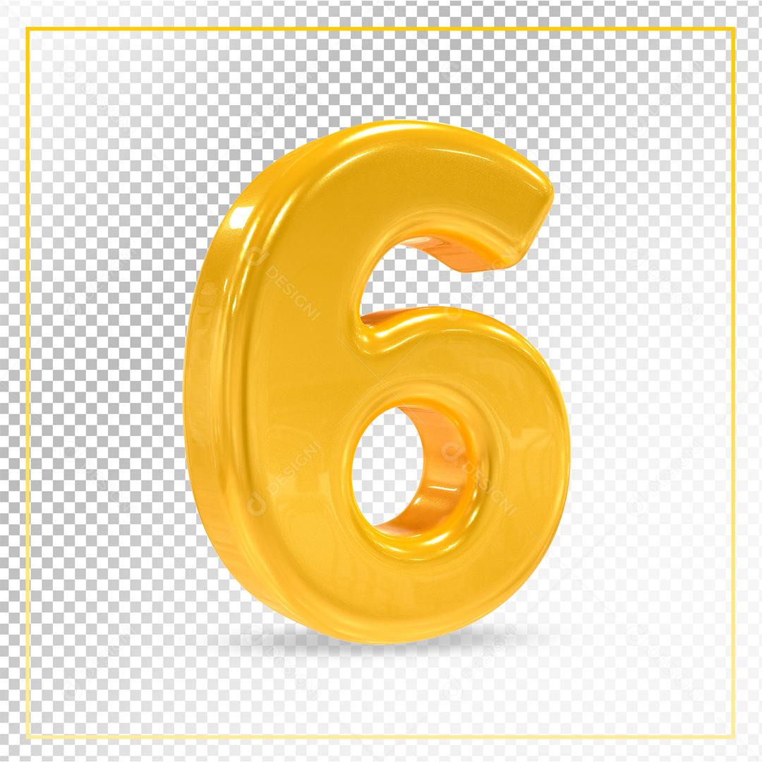 Número 6 Dourado 3D Para composição PSD