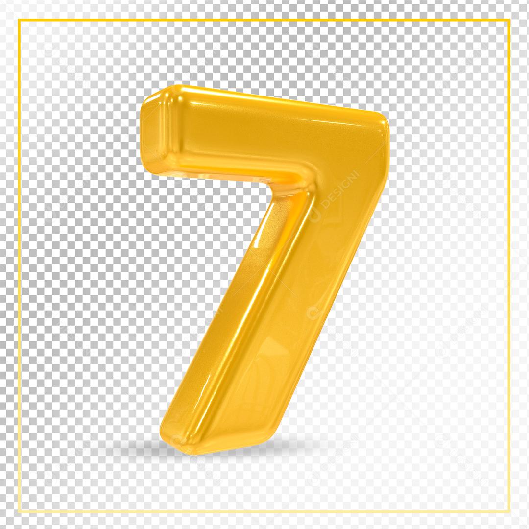 Número 7 Dourado 3D Para composição PSD