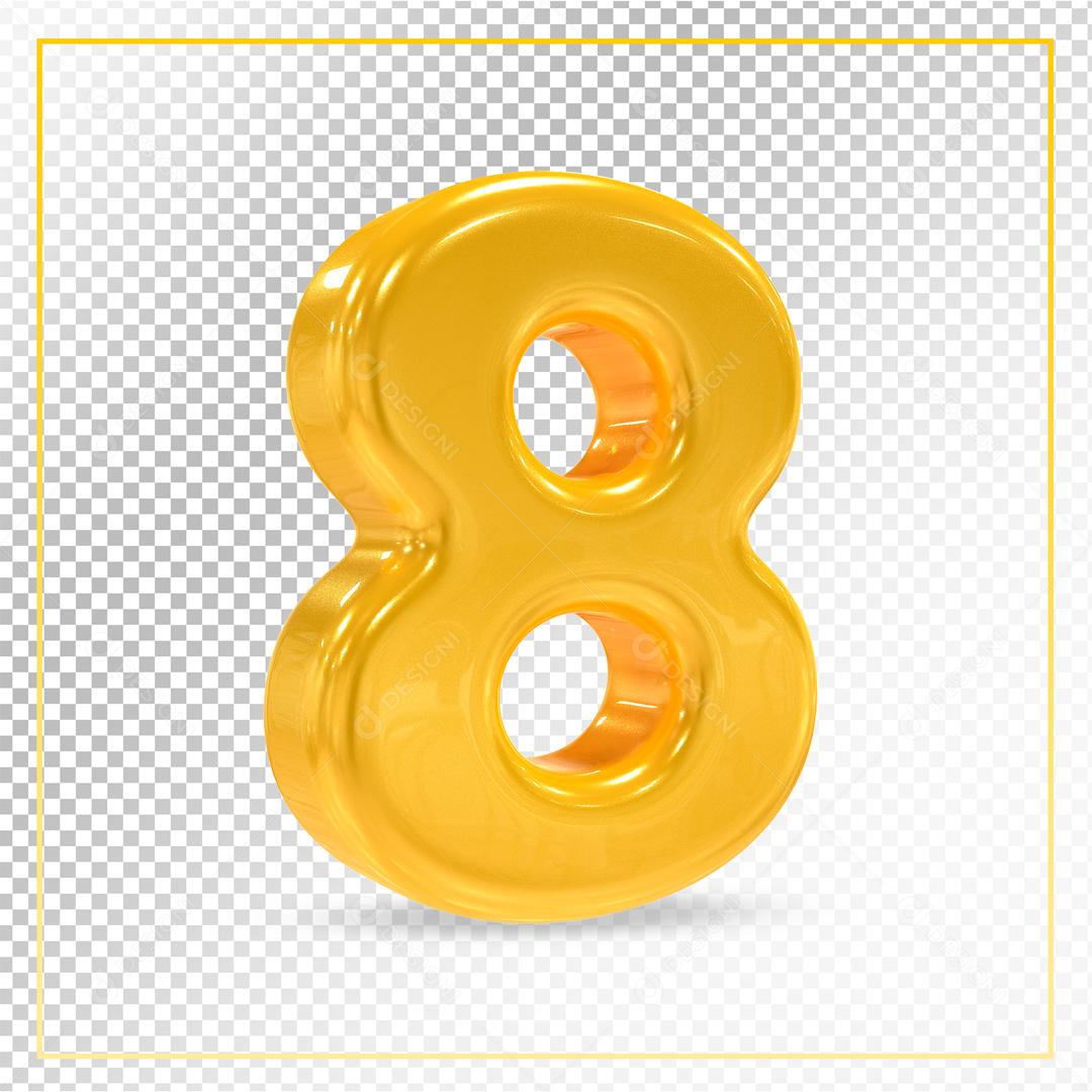 Número 8 Dourado 3D Para composição PSD
