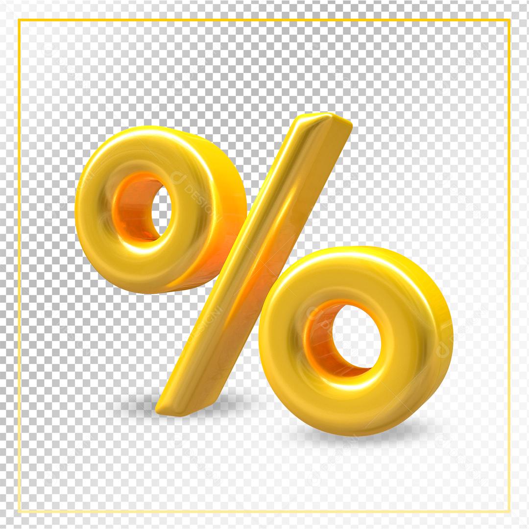 Elemento 3D Porcentagem Dourado Para Composição PSD