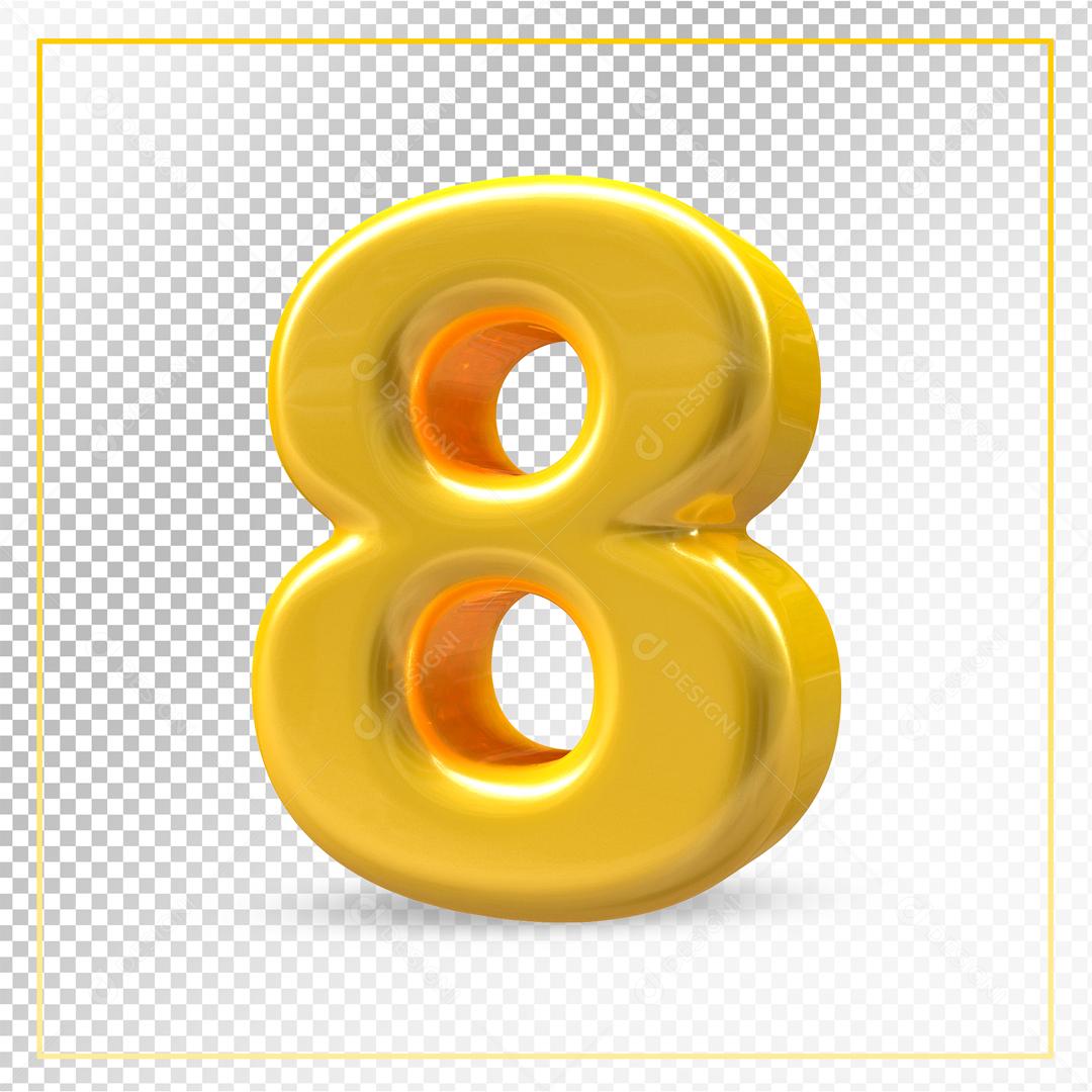 Número 3D 8 Dourado Para composição PSD