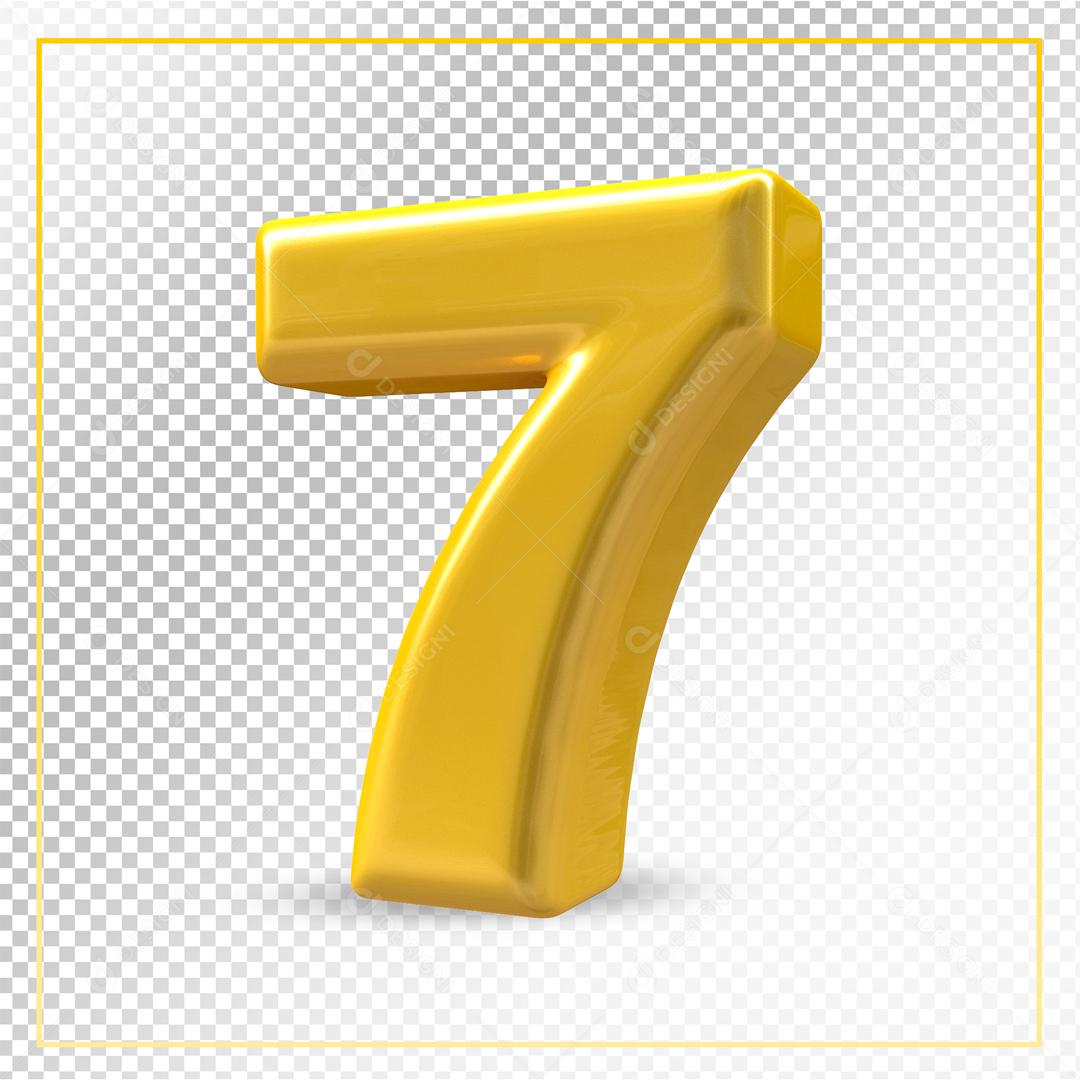 Número 3D 7 Dourado Para composição PSD