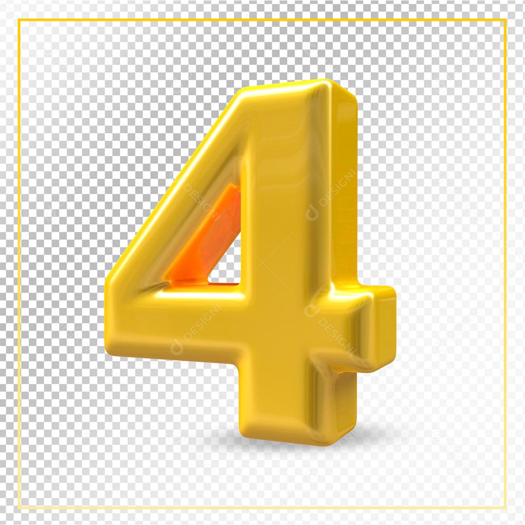 Número 3D 4 Dourado Para composição PSD
