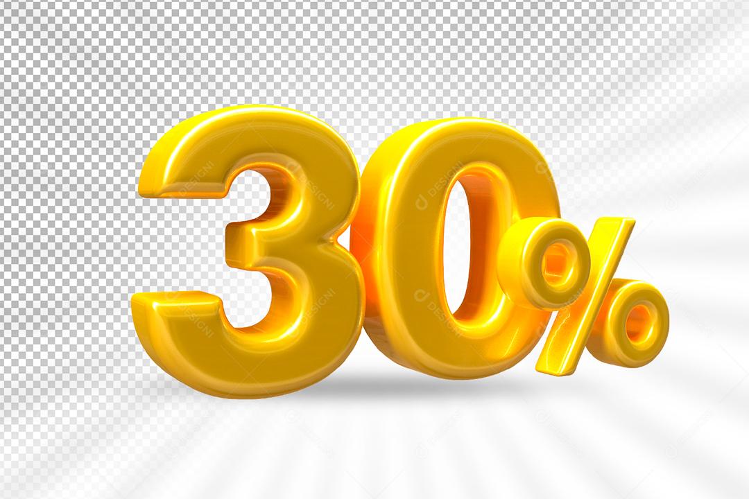 Número 3D 30% Dourado Elemento Para Composição PSD