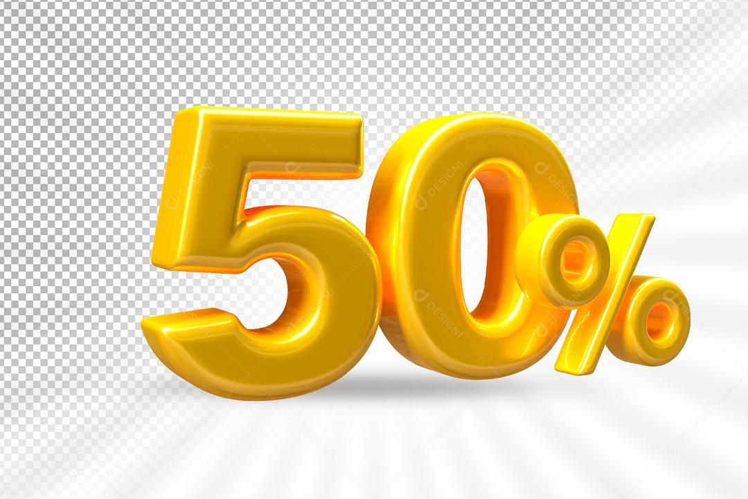 Número 3D 50% Dourado Elemento Para Composição PSD