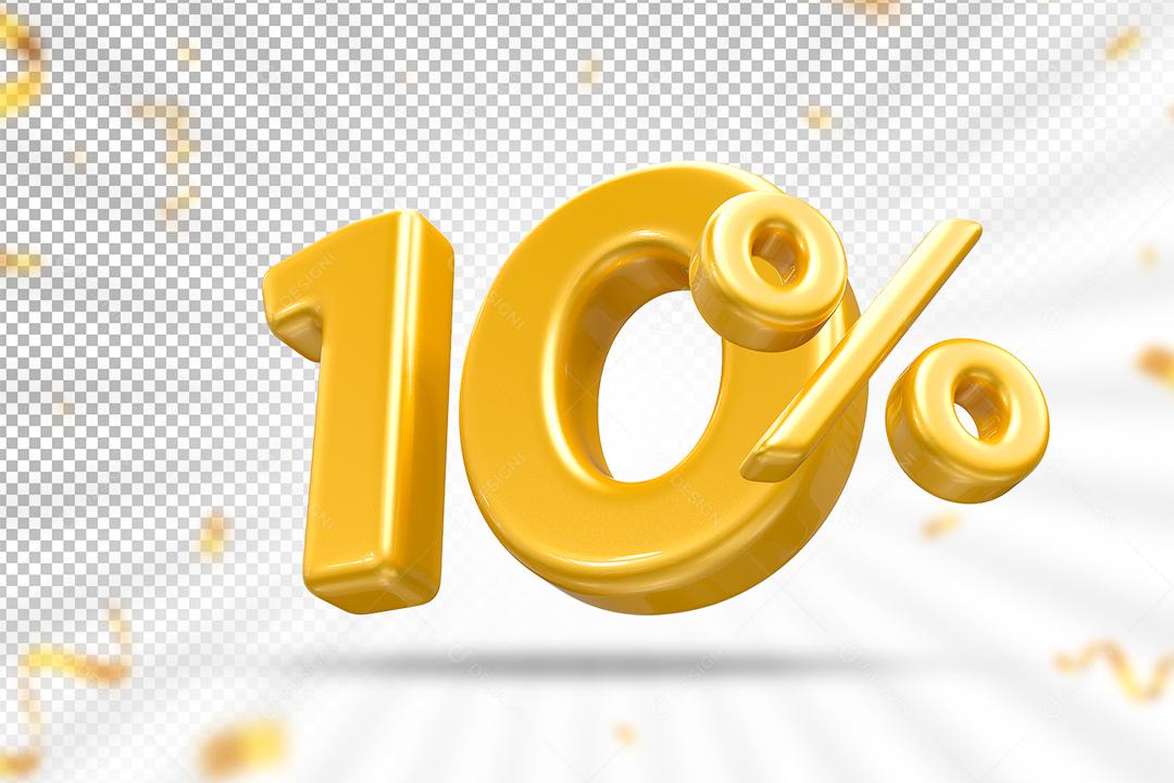 Número 10% por cento 3D Dourado para Composição PSD