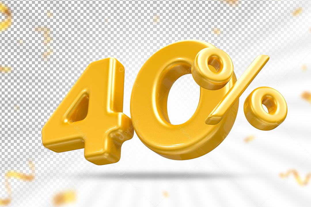 Número 40% por cento 3D Dourado para Composição PSD