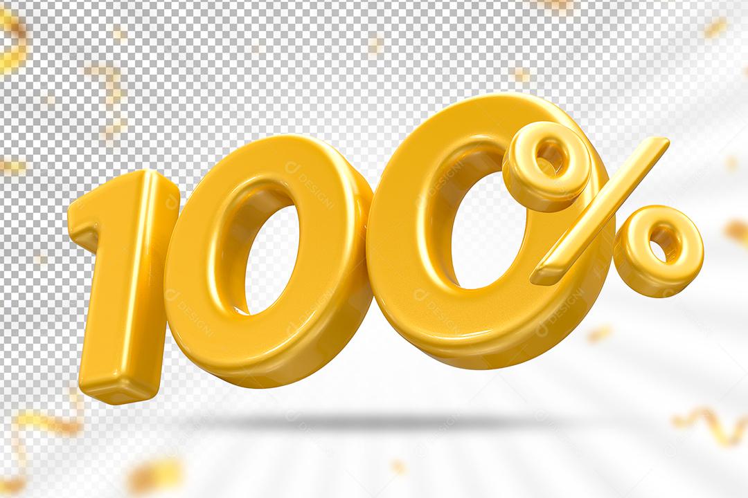Número 100% por cento 3D Dourado para Composição PSD