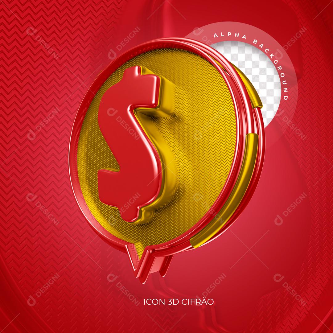 Elemento 3D Cifrão Dourado e Vermelho para Composição PSD