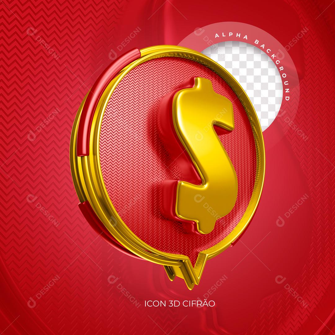 Cifrão 3D Dourado e Vermelho Elemento para Composição PSD