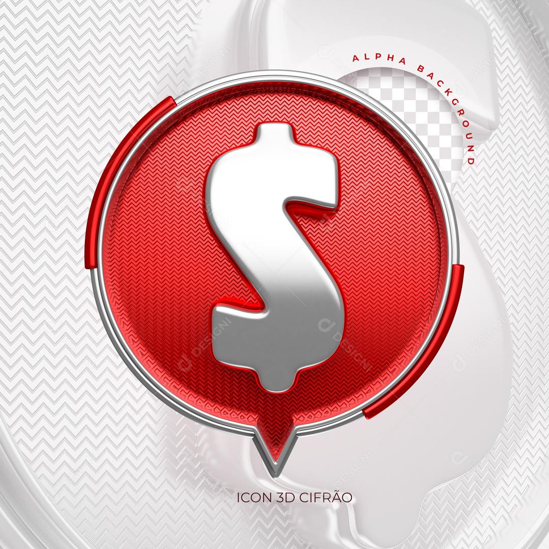 Cifrão 3D Prata e Vermelho Elemento para Composição PSD