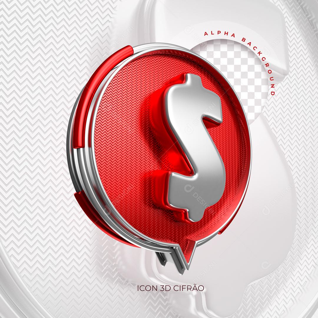 Cifrão 3D Prata e Vermelho 3D Elemento para Composição PSD