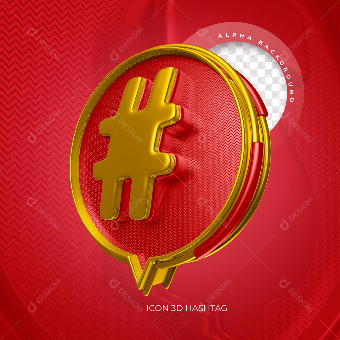 Elemento 3D HashTags Dourado e Vermelho para Composição PSD
