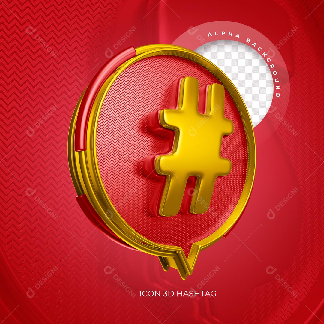 HashTags 3D Gold and Red Element for Composition PSD