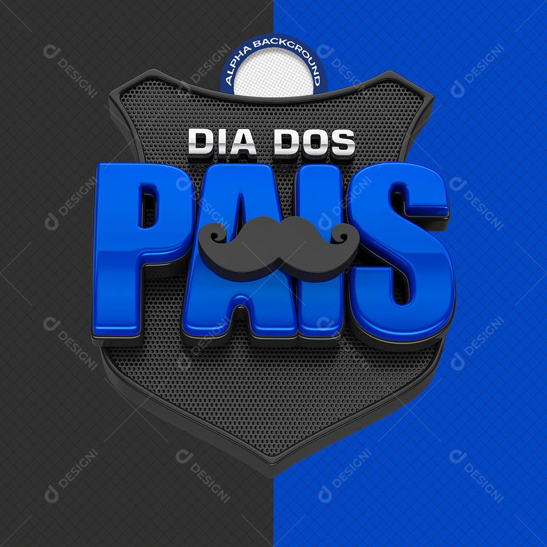 Brasão de Dia dos Pais Selo 3D Azul Para Composição PSD