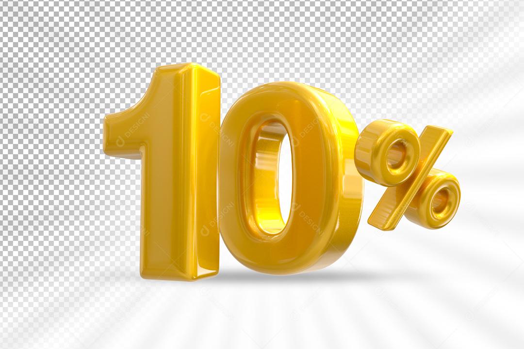 3D Number 10% Golden Element For Composition PSD