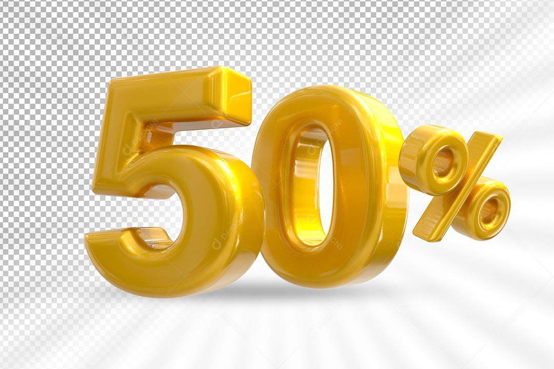 Número 3D 50% Dourado Elemento Para Composição PSD