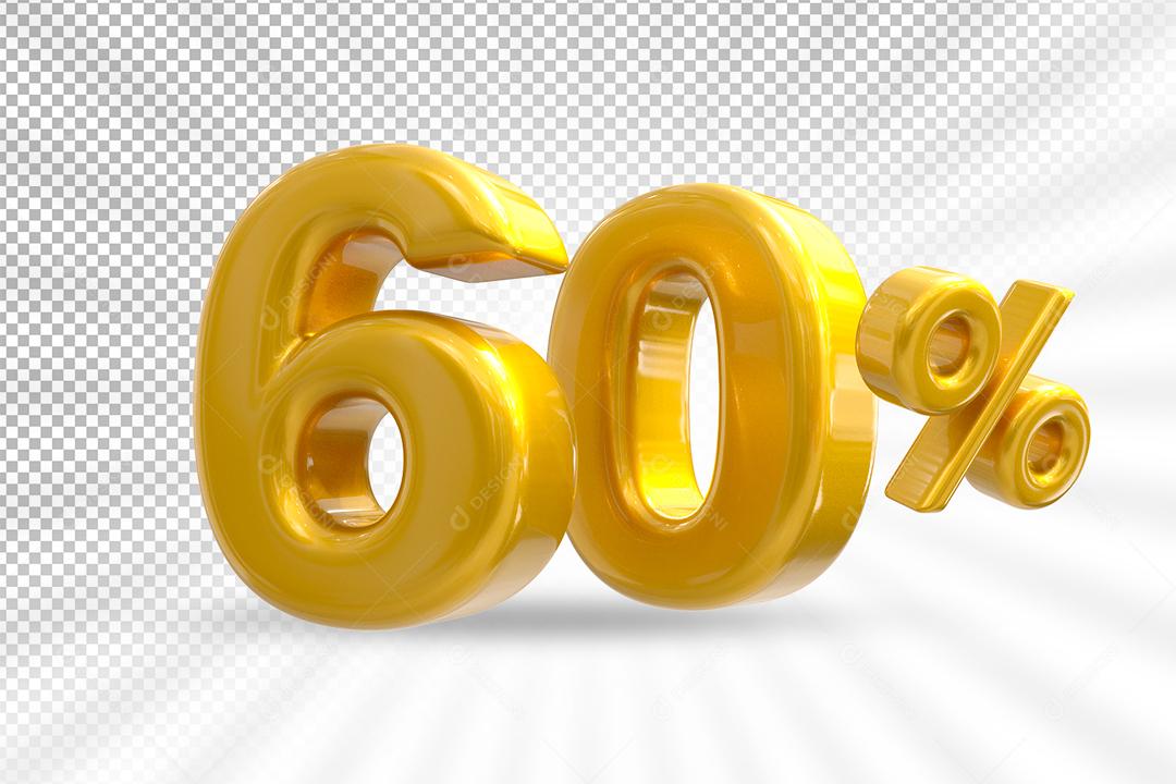 Número 3D 60% Dourado Elemento Para Composição PSD
