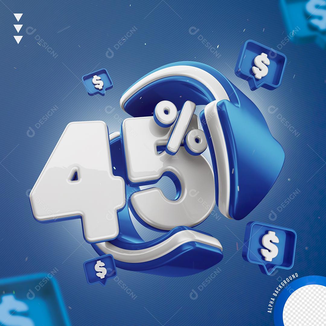 Elemento 3D 45% Por Cento Verde e Laranja para Composição PNG Transparente Sem Fundo