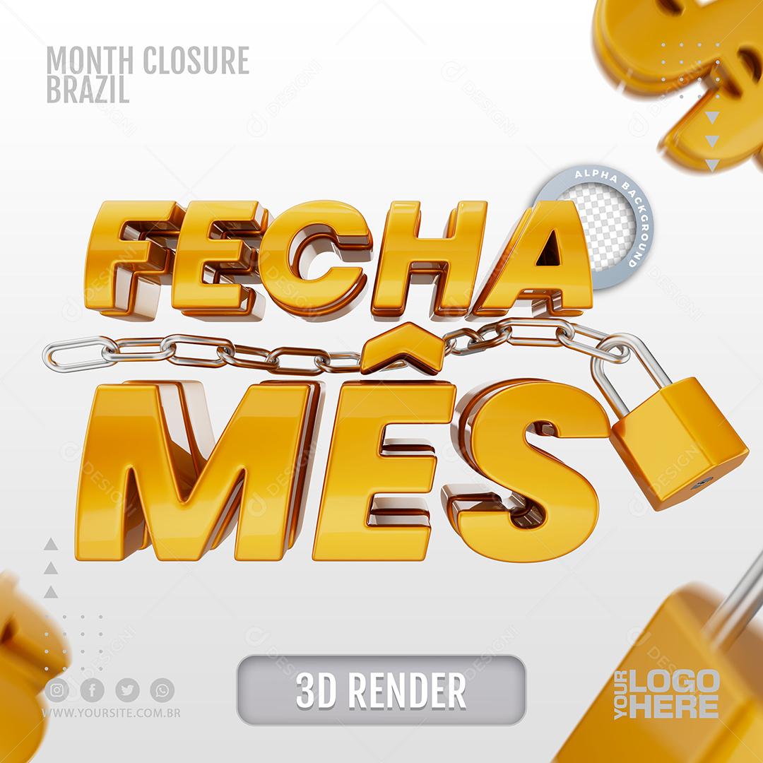 Fecha Mês Texto 3D Dourado Para Composição PSD