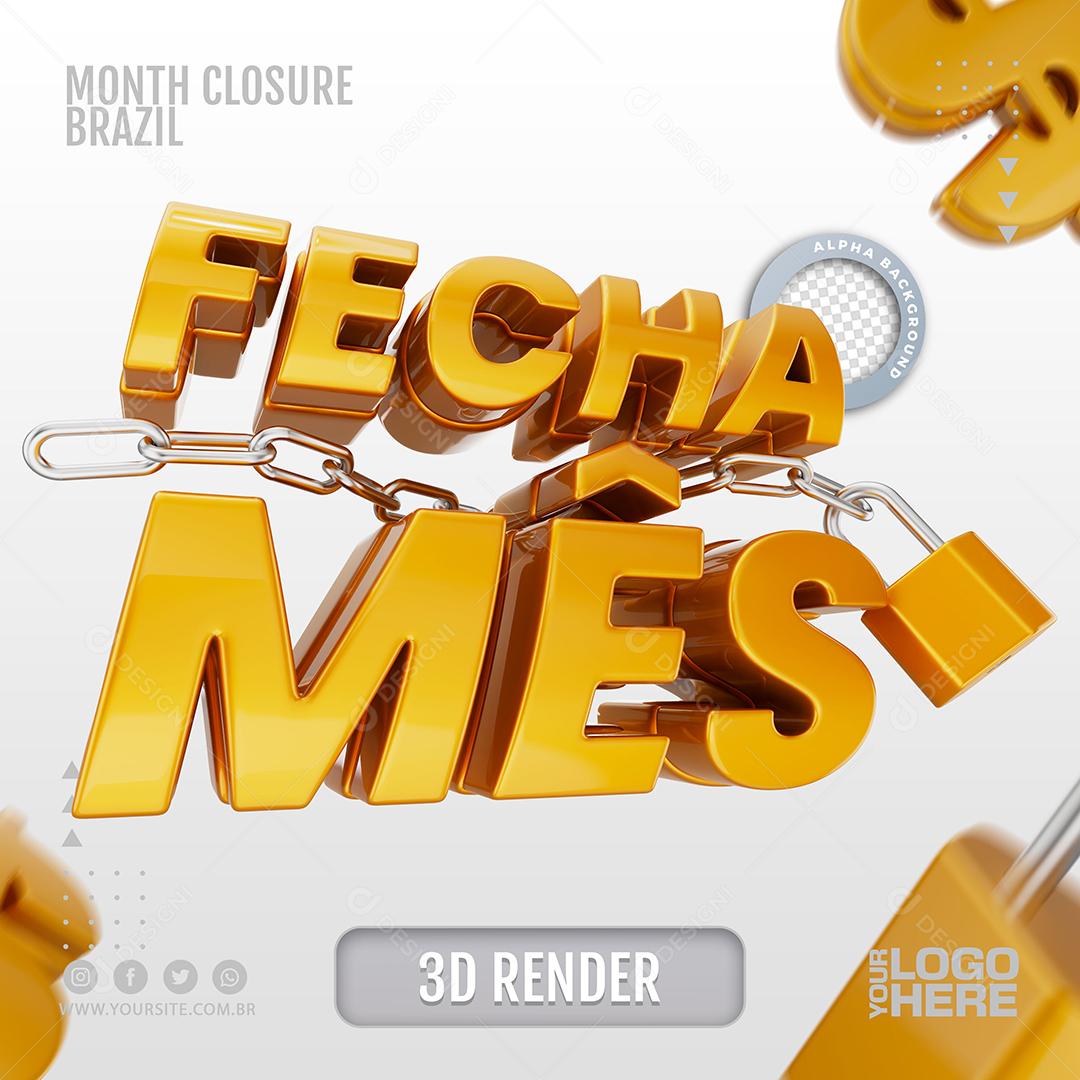Fecha Mês Dourado Texto 3D Para Composição PSD