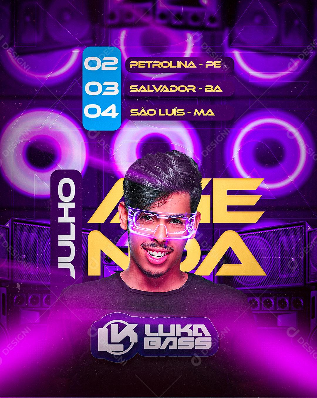 Social Media Flyer Agenda Julho Lukas Bass Story PSD Editável