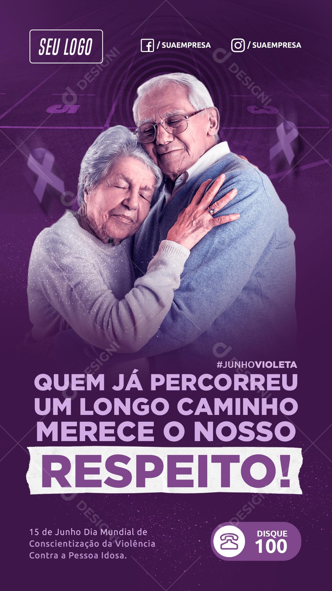 Story Quem já Percorreu um longo Caminho Junho Violeta Social Media PSD Editável