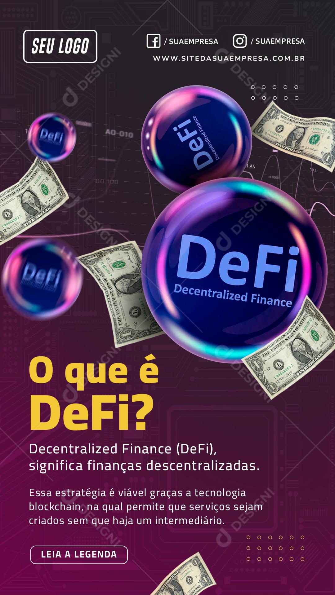 Story O que é Defi Investimento Social Media PSD Editável