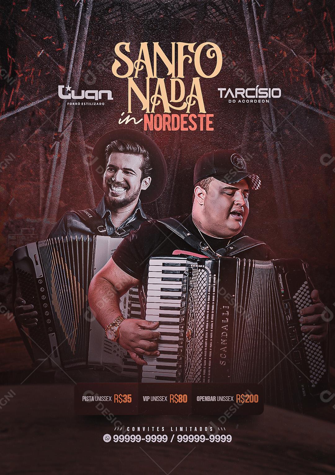 Social Media Sanfonada in Nordeste Forró Luan Estilizado e Tarcísio do Acordeon Flyer PSD Editável