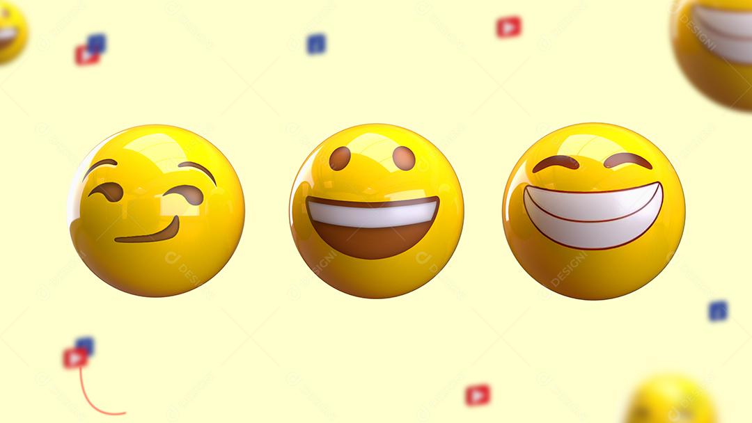 Emoji 3D Reação Feliz Elemento 3D Para Composição PSD
