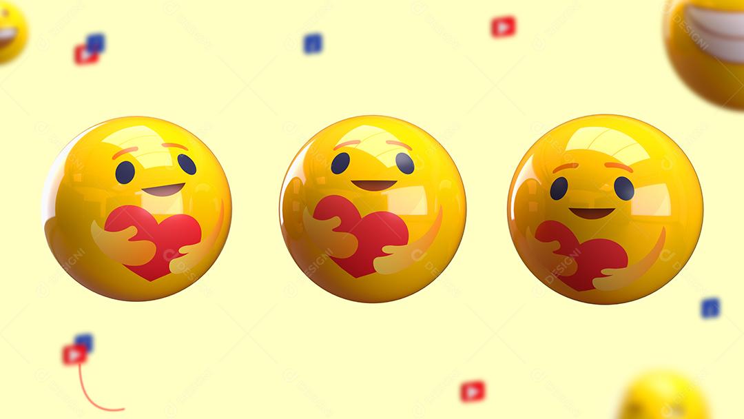 Emojis 3D Reação Feliz E Abraçando O Coração Elemento 3D Para Composição PSD