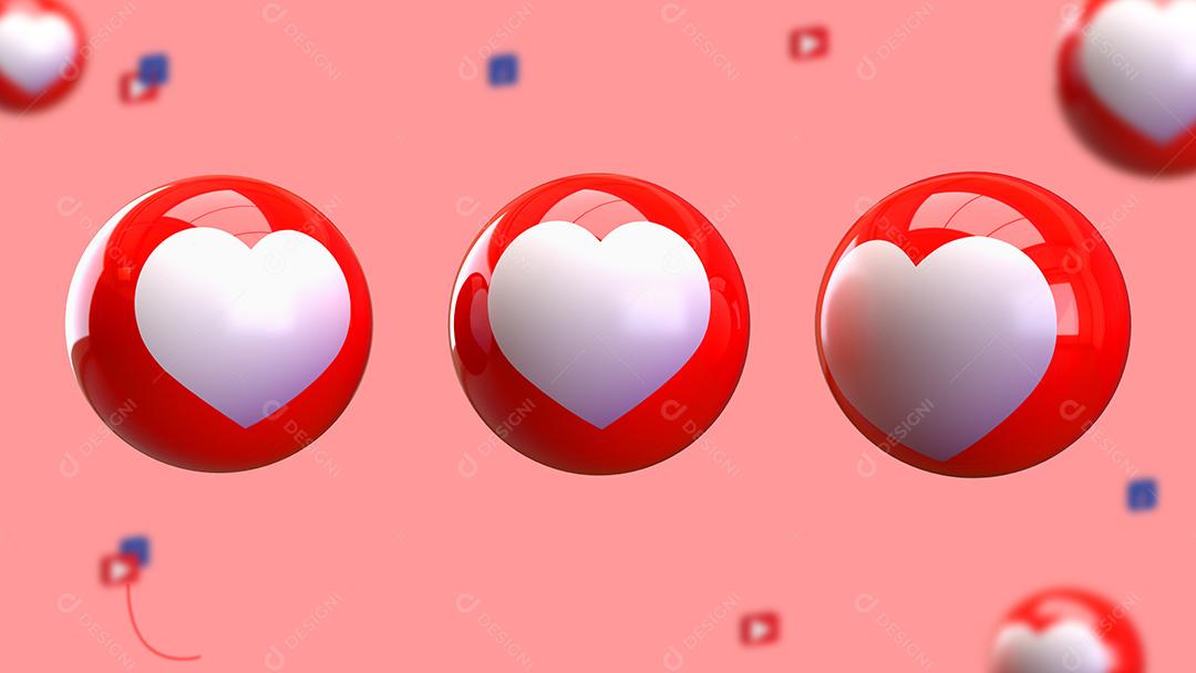 Elemento 3D Like de Coração Para Composição PSD