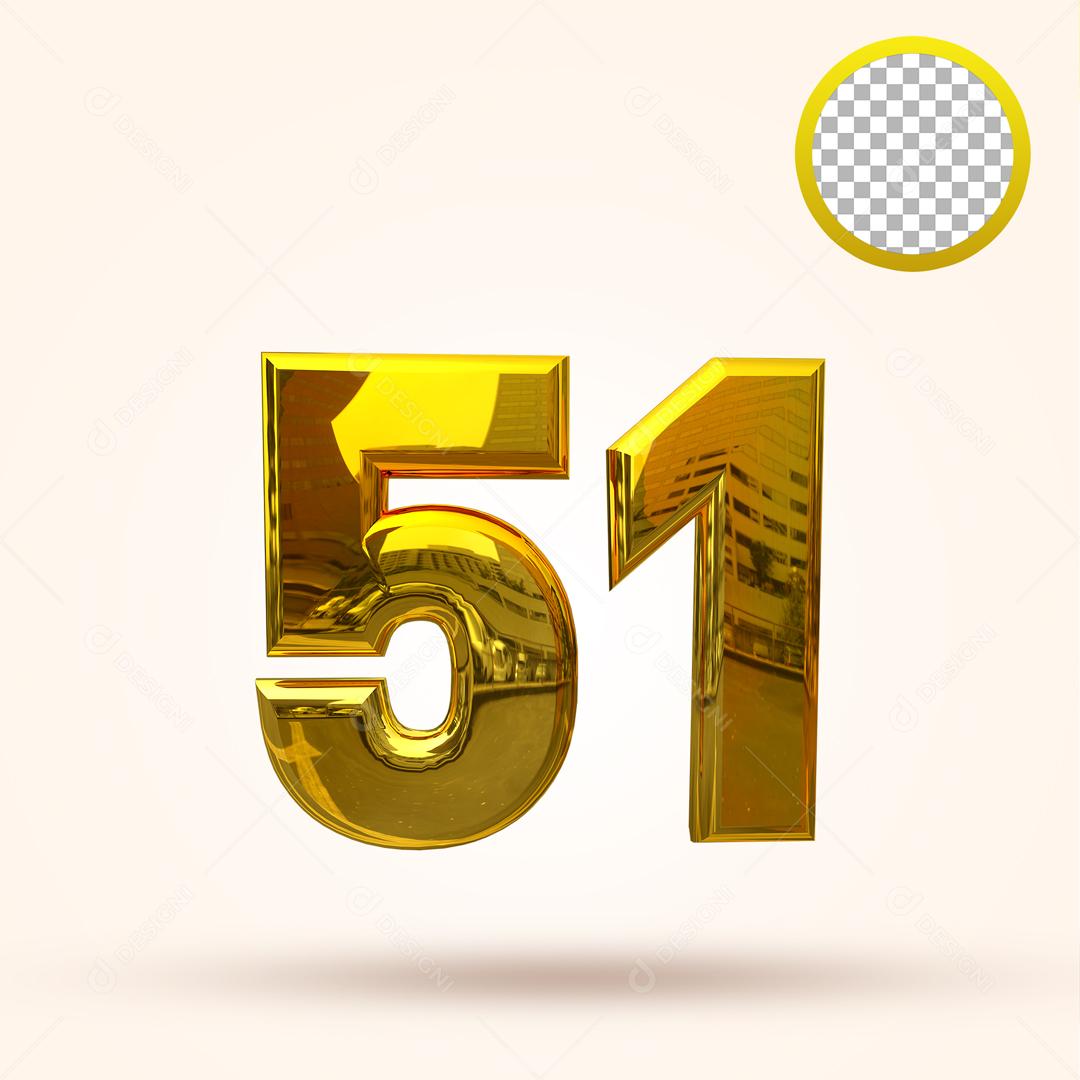 Número 3D 51 Dourado Para composição PSD