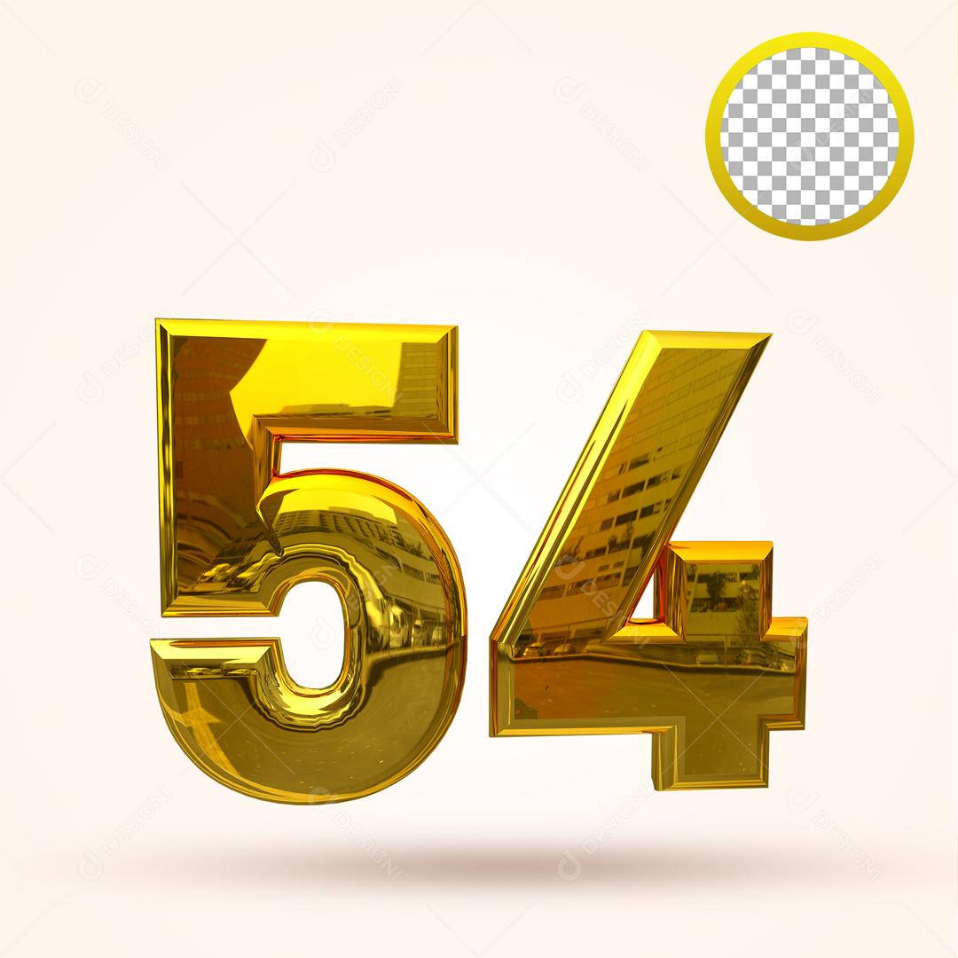 Número 3D 54 Dourado Para composição PSD