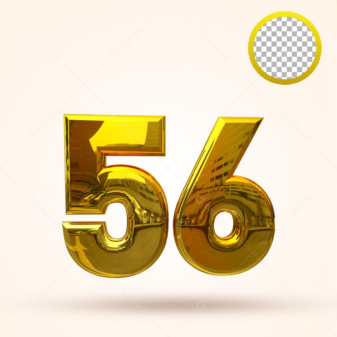 Número 3D 56 Dourado Para composição PSD