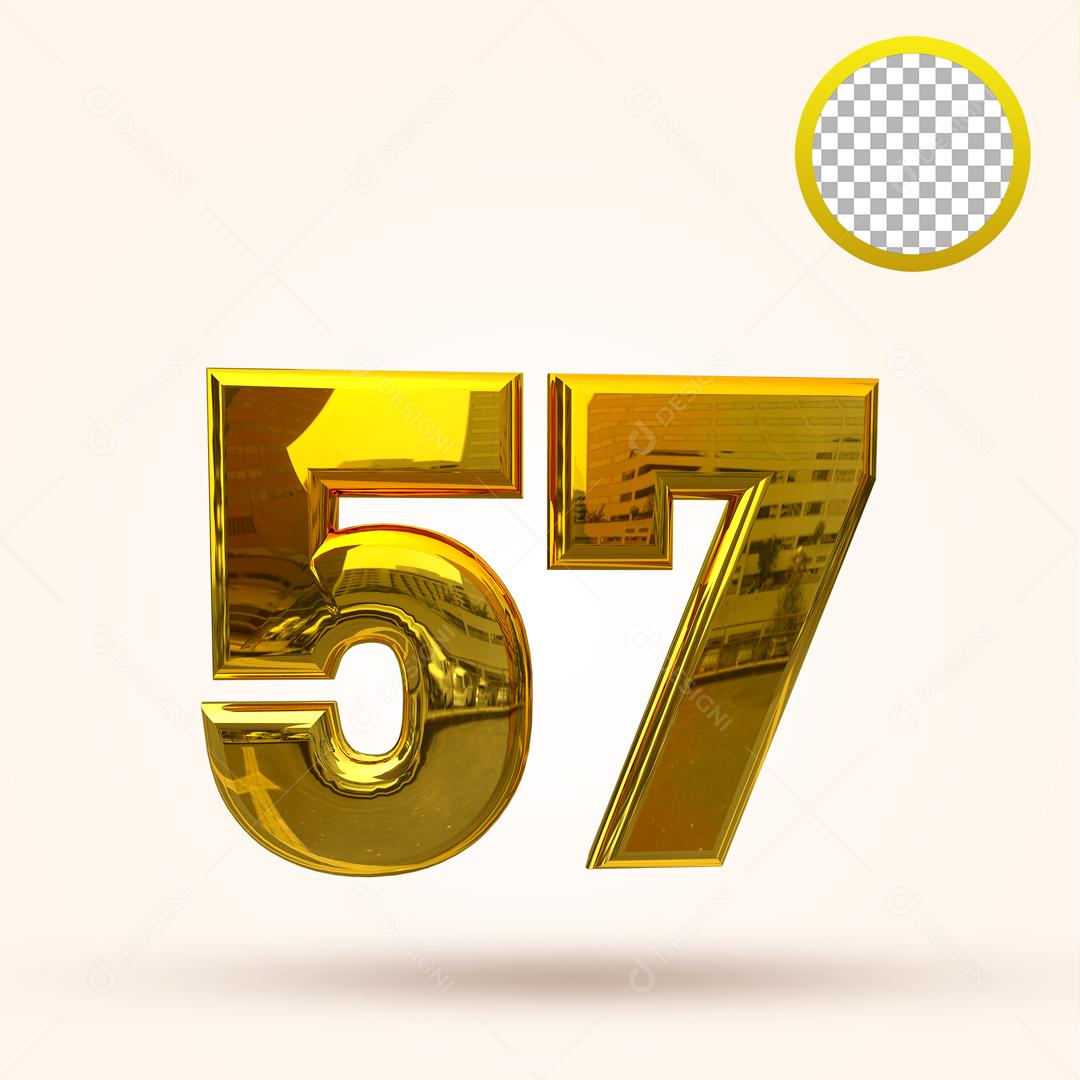 Número 3D 57 Dourado Para composição PSD