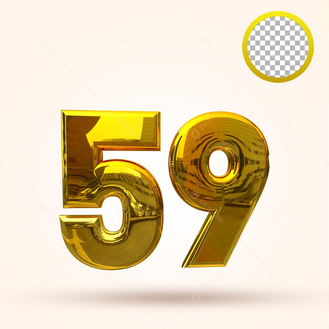 Número 3D 59 Dourado Para composição PSD