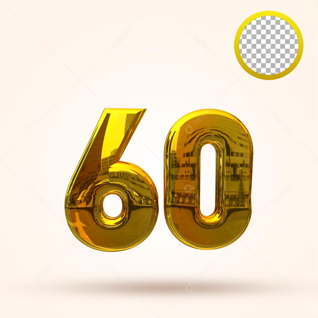 Número 3D 60 Dourado Para composição PSD