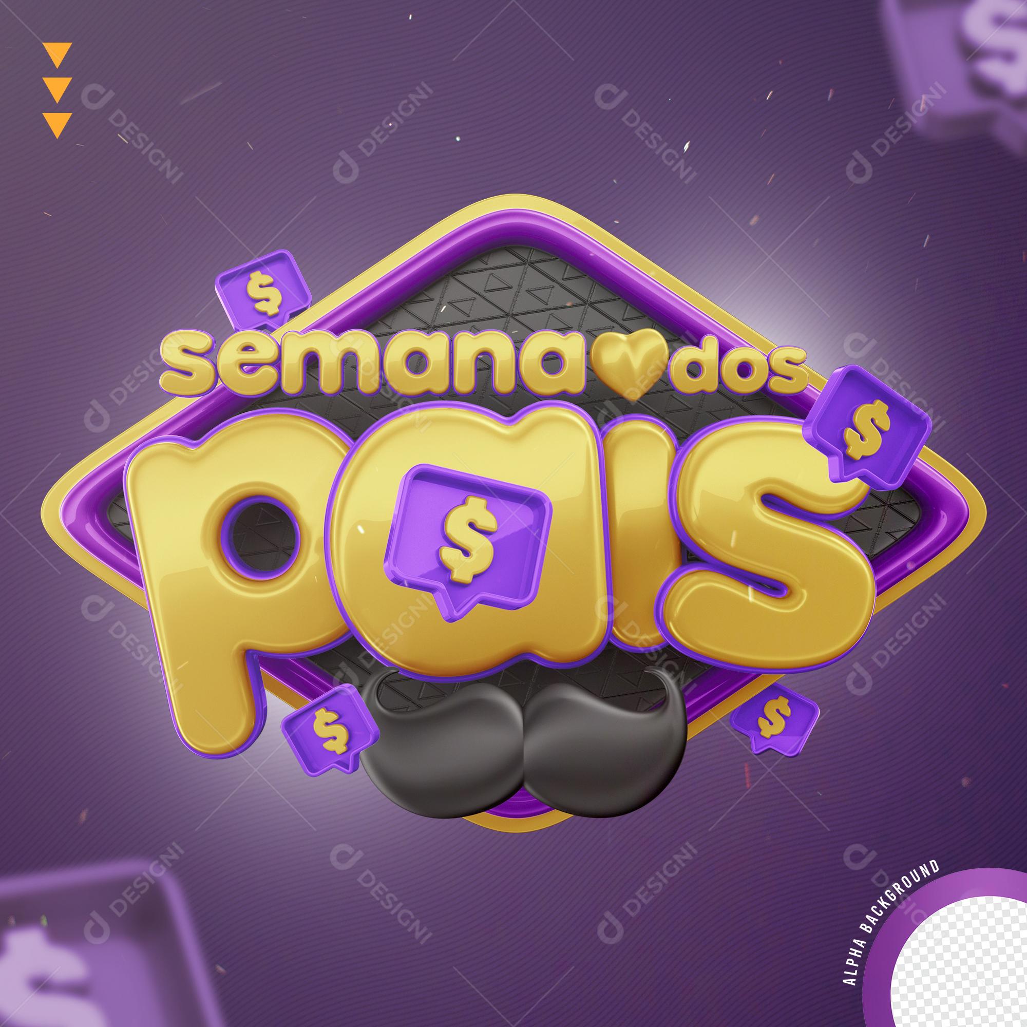 Semana Dos Pais Dourado e Roxo Selo 3D para Composição PNG Transparente Sem Fundo