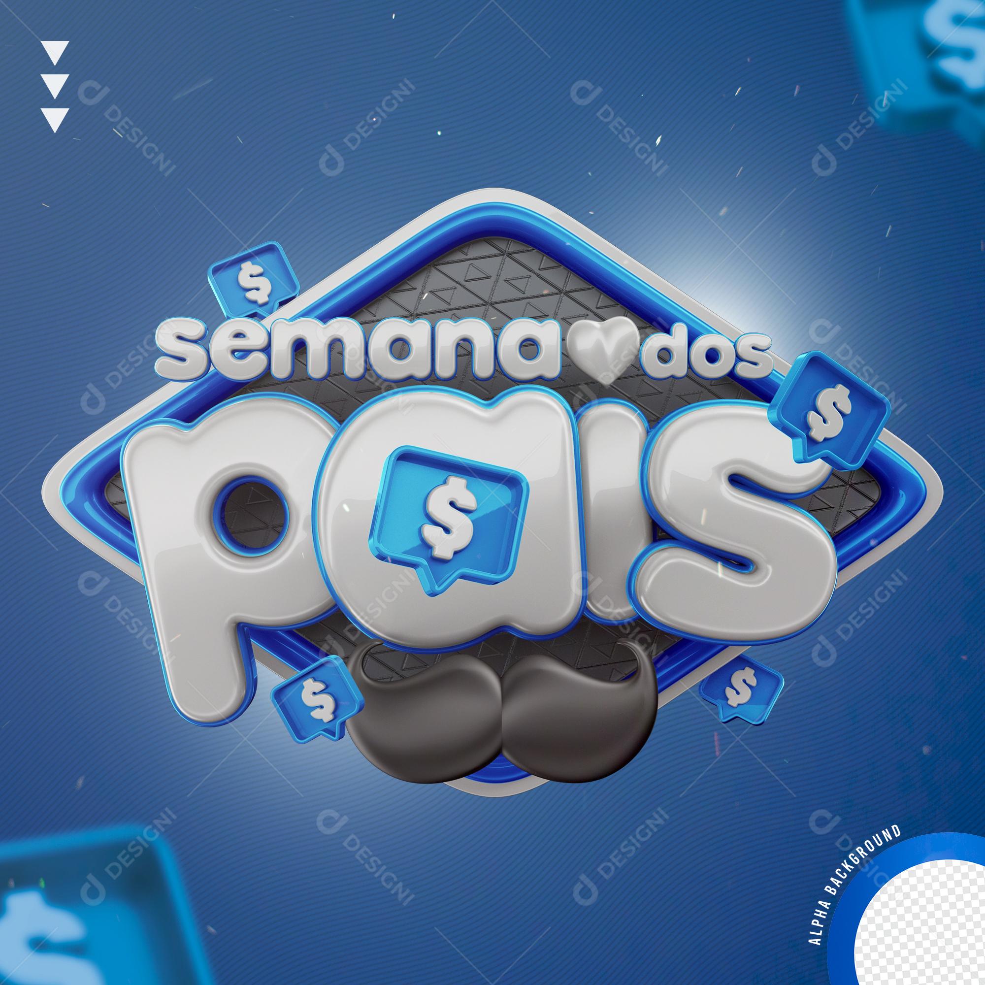 Semana Dos Pais Branco e Azul Selo 3D para Composição PNG Transparente Sem Fundo