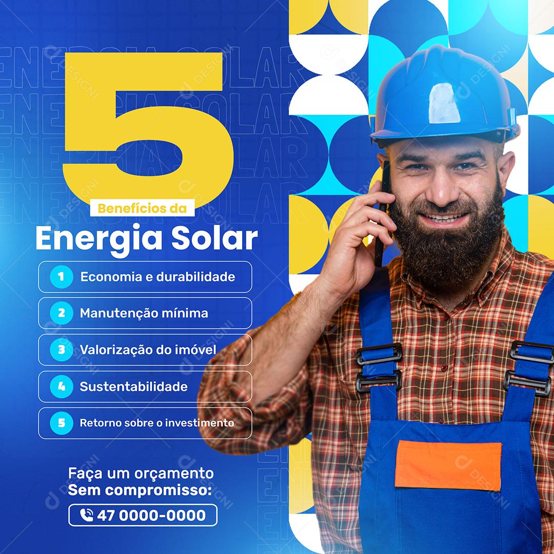 Social Media Energia Solar 5 Benefícios PSD Editável