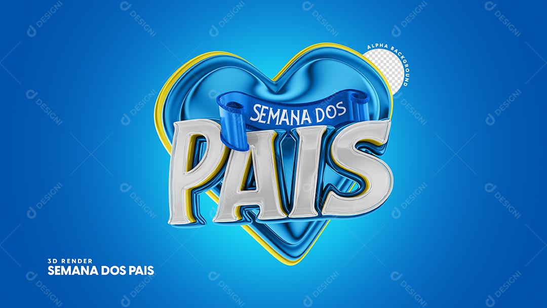 Semana dos Pais Selo 3D Azul para Composição PSD