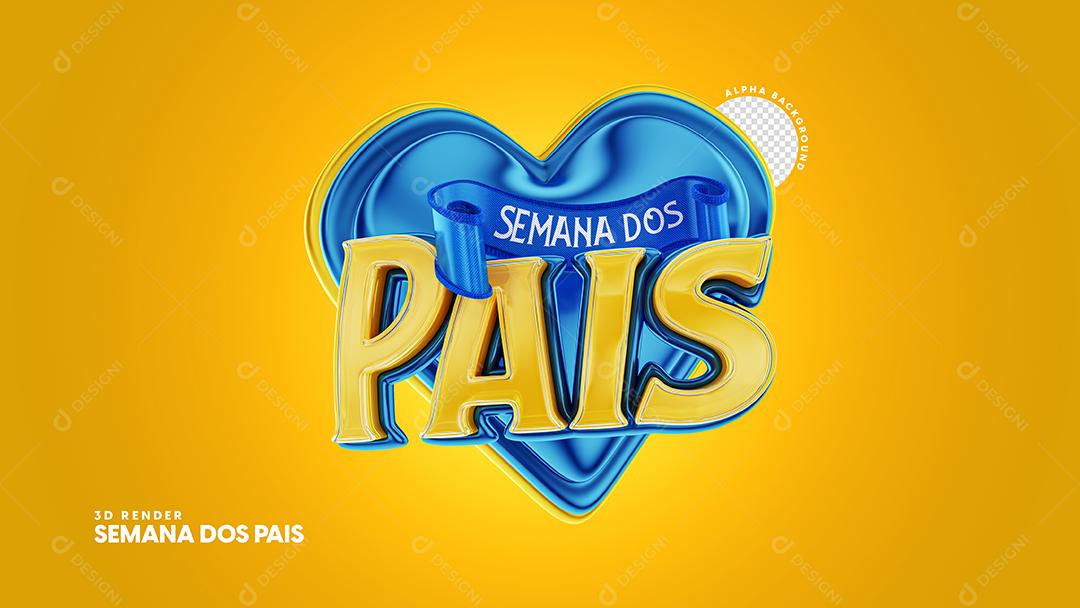 Semana dos Pais Selo 3D Dourado para Composição PSD