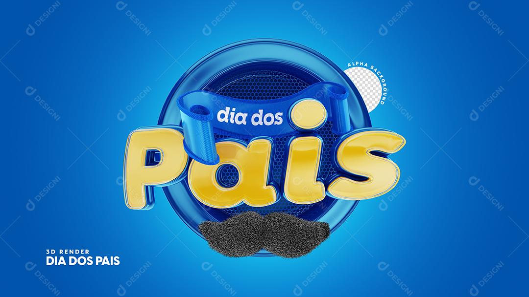 Dia dos Pais Selo 3D Azul e Dourado para Composição PSD