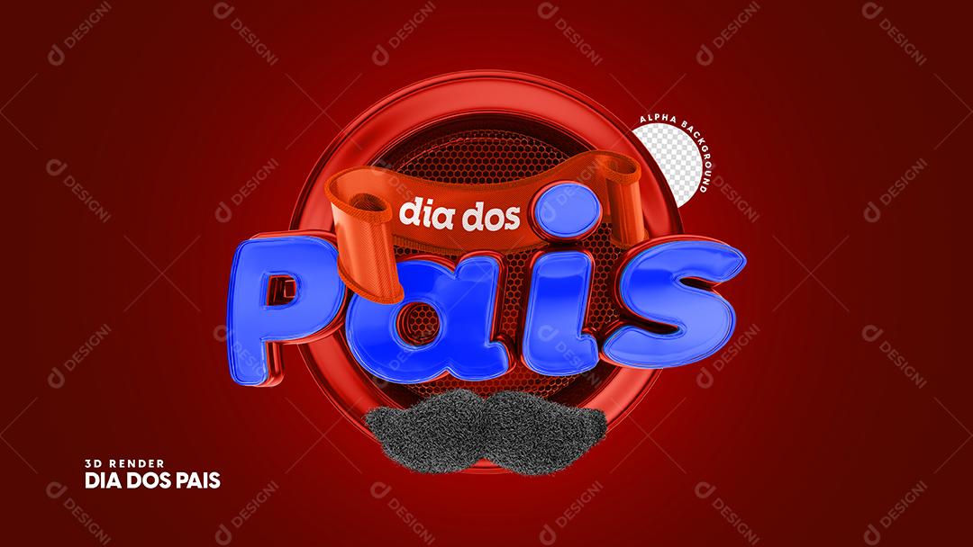 Dia dos Pais Selo 3D Vermelho e Azul para Composição PSD