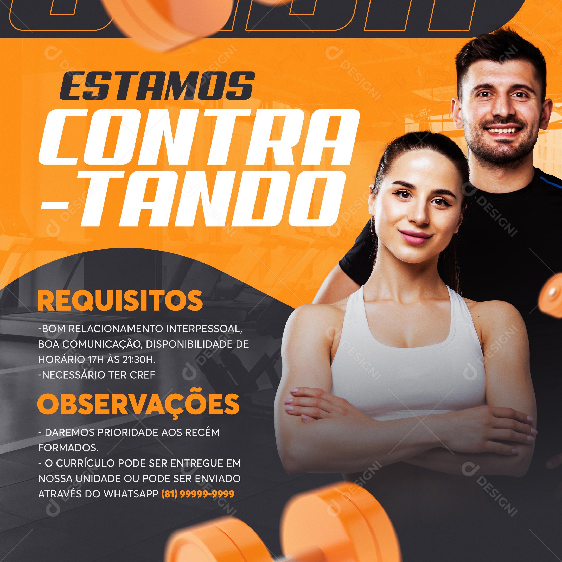 Social Media Estamos contratando Academia PSD Editável