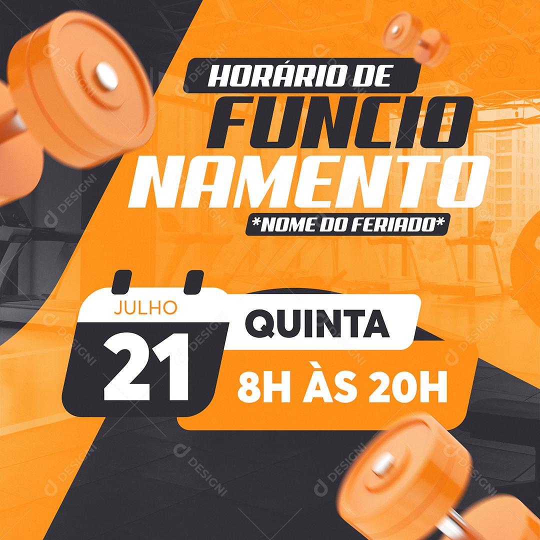 Social Media Horário de Funcionamento Academia PSD Editável