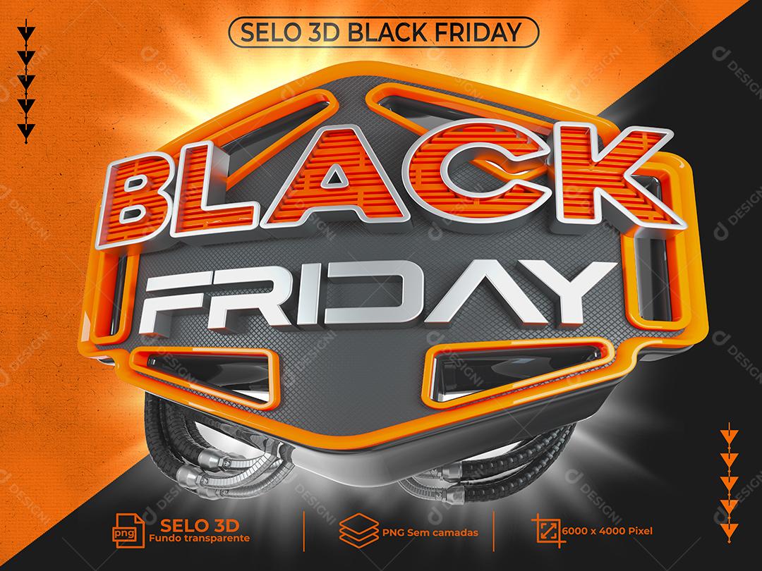Black Friday Selo 3D para Composição PNG Transparente Sem Fundo