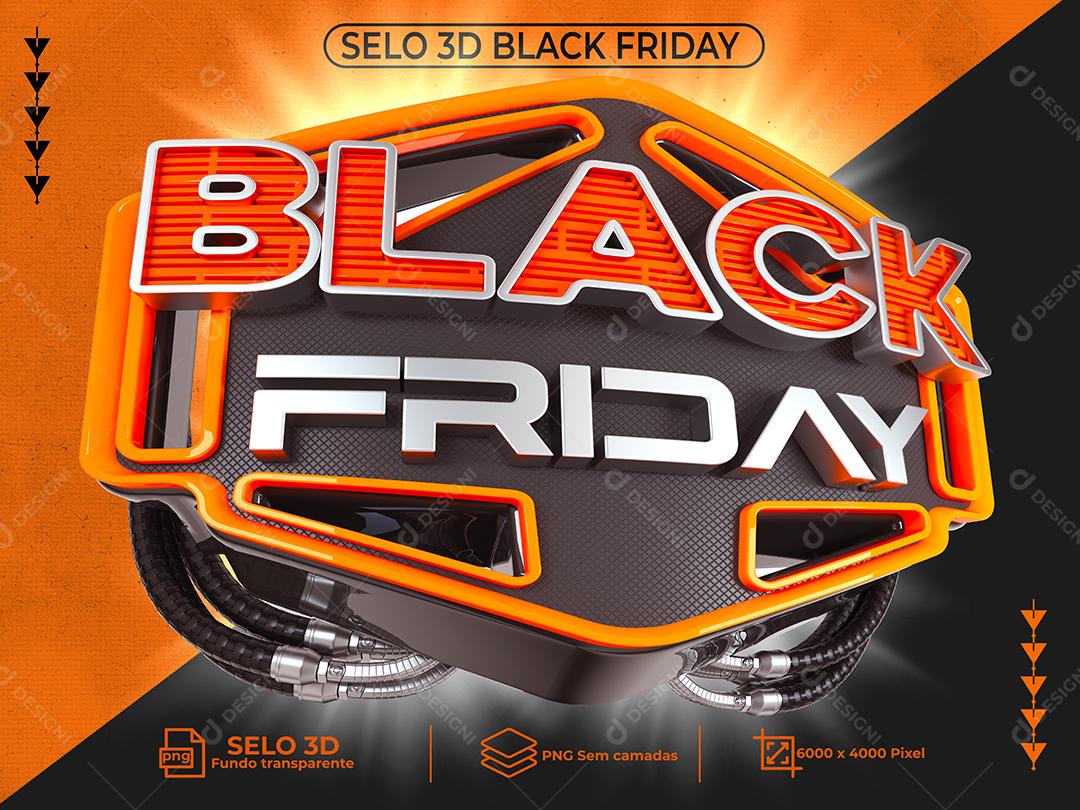 Selo 3D Black Friday para Composição PNG Transparente Sem Fundo